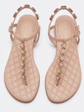 Marc Fisher Phantasia Nude Floral T-Strap Quilted Sandals